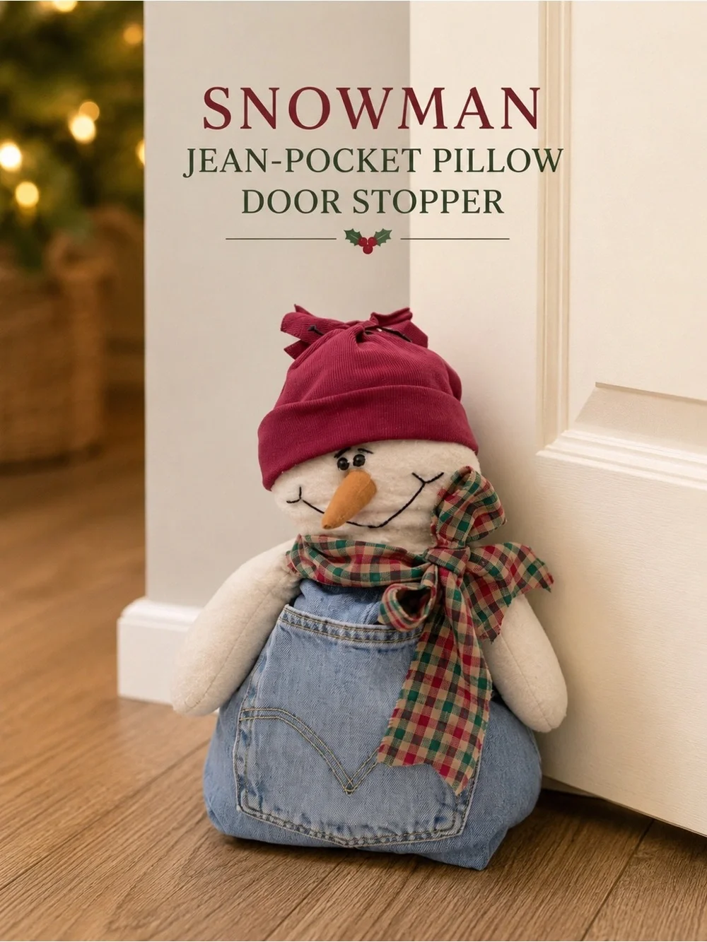 Handcrafted Snowman Jean Pocket Pillow Door Stopper